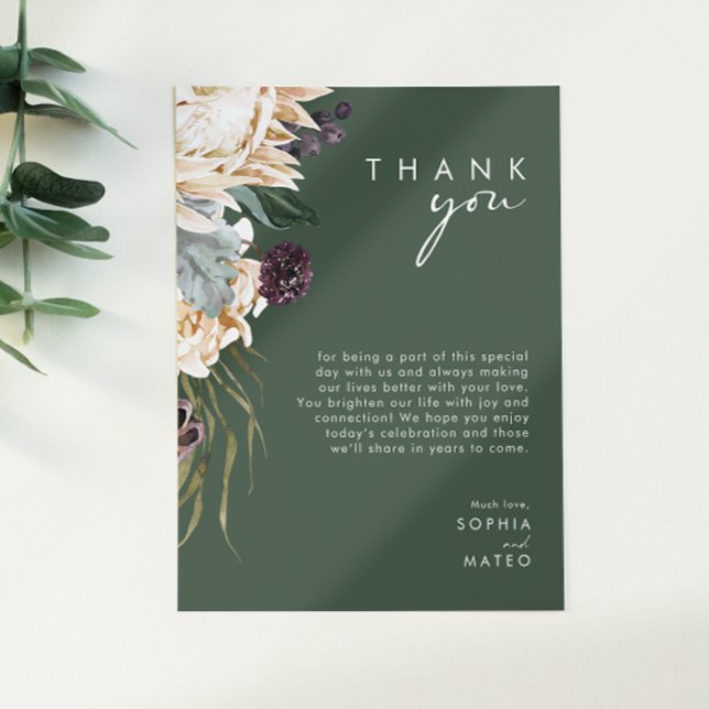 White Floral | Dark Green Reception Thank You Card (Creator Uploaded)