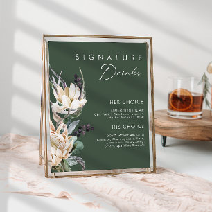 White Floral   Dark Green Signature Drinks Sign