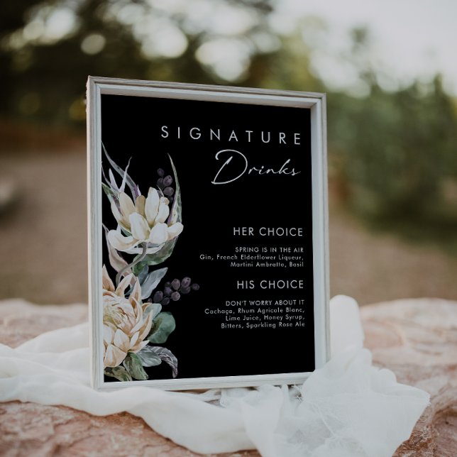 White Floral | Dark Green Signature Drinks Sign (Creator Uploaded)