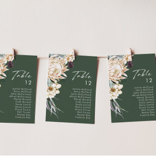 White Floral Dark Green Table Number Chart