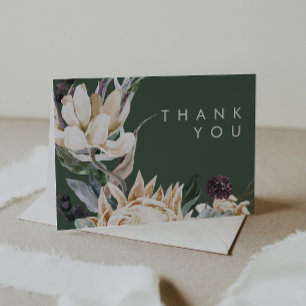 White Floral Dark Green Thank You Card