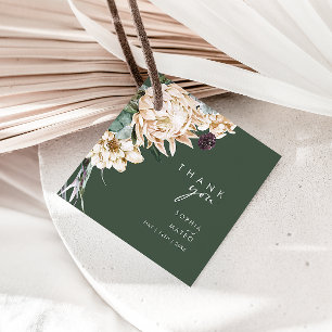 White Floral   Dark Green Thank You Favour Tags