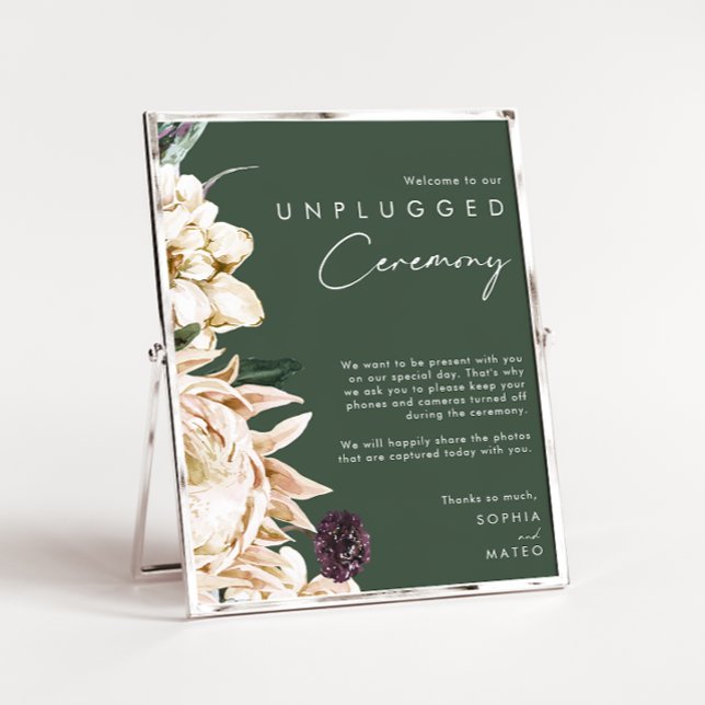 White Floral | Dark Green Unplugged Ceremony Poster (Creator Uploaded)