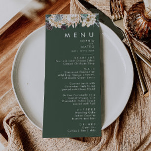 White Floral Dark Green Wedding Dinner Menu