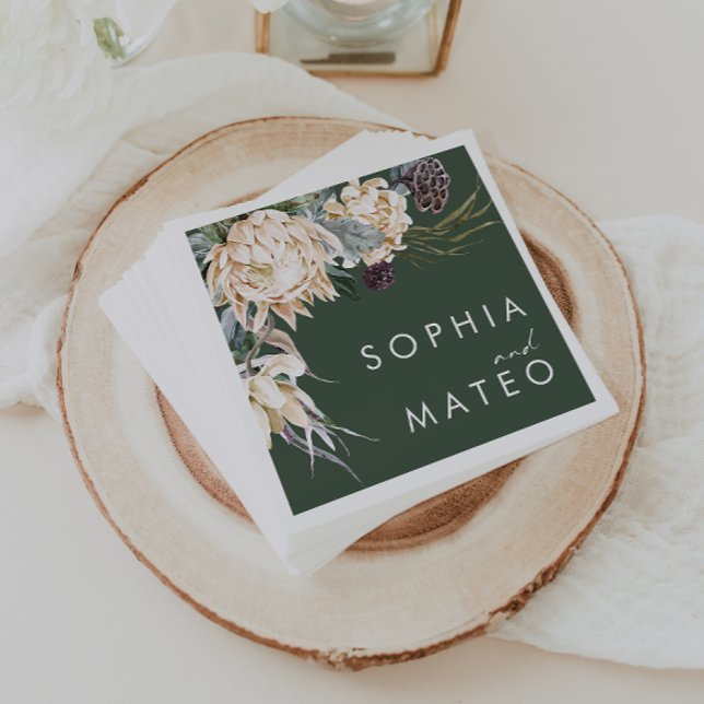 White Floral | Dark Green Wedding Napkins (Creator Uploaded)