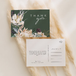 White Floral Dark Green Wedding Thank You Postcard