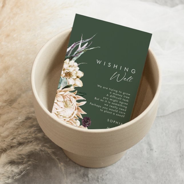 White Floral | Dark Green Wedding Wishing Well Enclosure Card (Creator Uploaded)