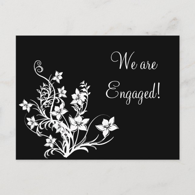 White Floral Design on Black Postcards (Front)