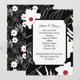 White Floral Design On Black Wedding Invitation