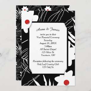 White Floral Design On Black Wedding Invitation