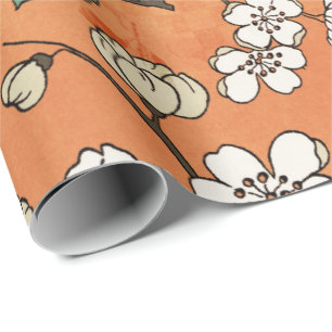 White Floral Design on Orange Wrapping Paper