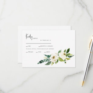 White Floral Dinner Options Wedding RSVP Card