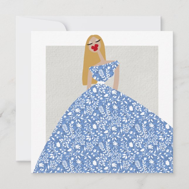 White Floral Dress Fashion Illustration Card (Front)