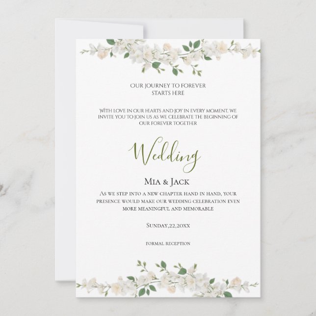 White Floral Elegance Greenery Wedding Invitation (Front)