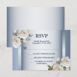 White Floral Elegant Blue Gray RSVP Card