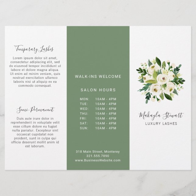 White Floral Elegant Business Trifold Brochure (Front)