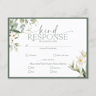 White Floral Elegant Calligraphy Response Postcard
