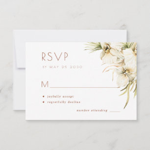 White floral elegant cream ivory wedding RSVP card