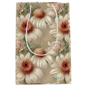 White Floral Elegant Daisies Medium Gift Bag