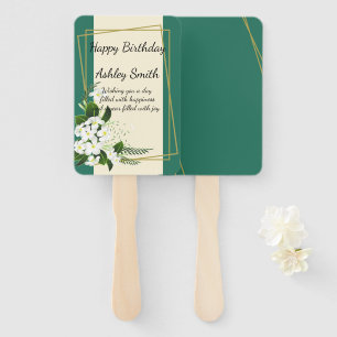 white floral elegant geometric frame hand fan