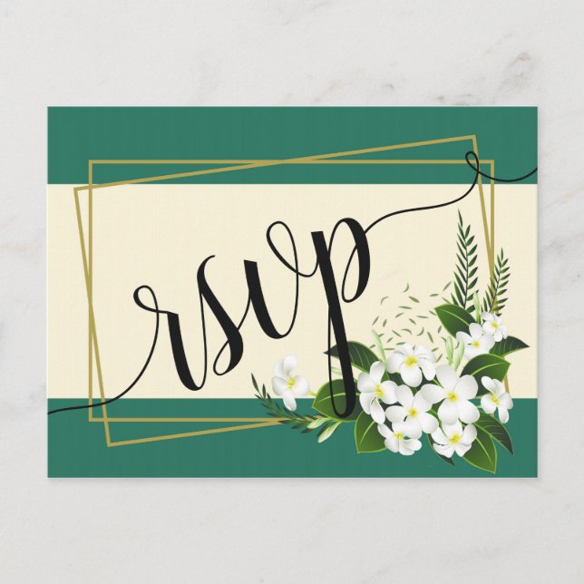 white floral elegant geometric frame  rsvp invitat invitation postcard (Front)