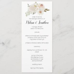 White Floral Elegant Romantic Wedding Programme