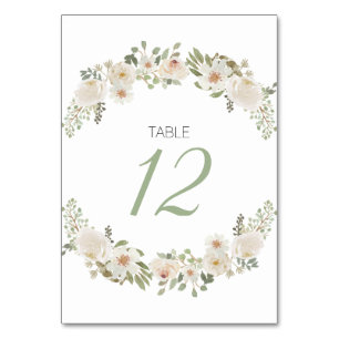 White Floral Elegant Romantic Wedding Table Number