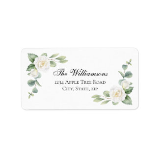 White Floral Elegant Wedding Address Return Labels