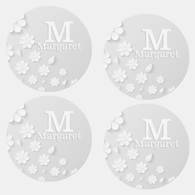 White floral embossed name initials personalised (Group)