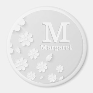 White floral embossed name initials personalised magnet