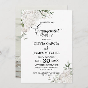 White Floral Engagement Party Invitation