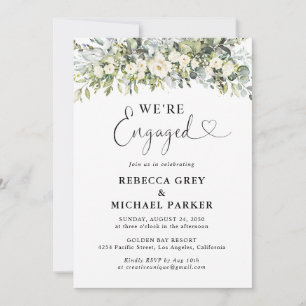 White Floral Engagement Party Invitation