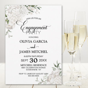 White Floral Engagement Party Invitation