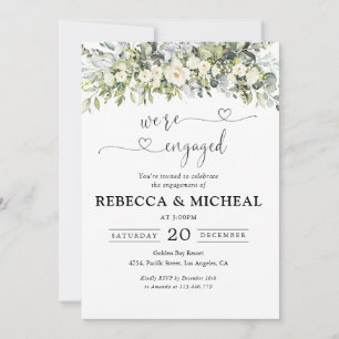 White Floral Engagement Party Invitation