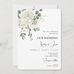 White Floral English Wedding Invitation