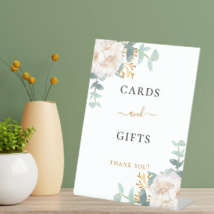 White floral eucalyptus cards gifts sign