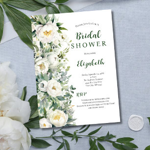 White Floral Eucalyptus Greenery Bridal Shower Invitation