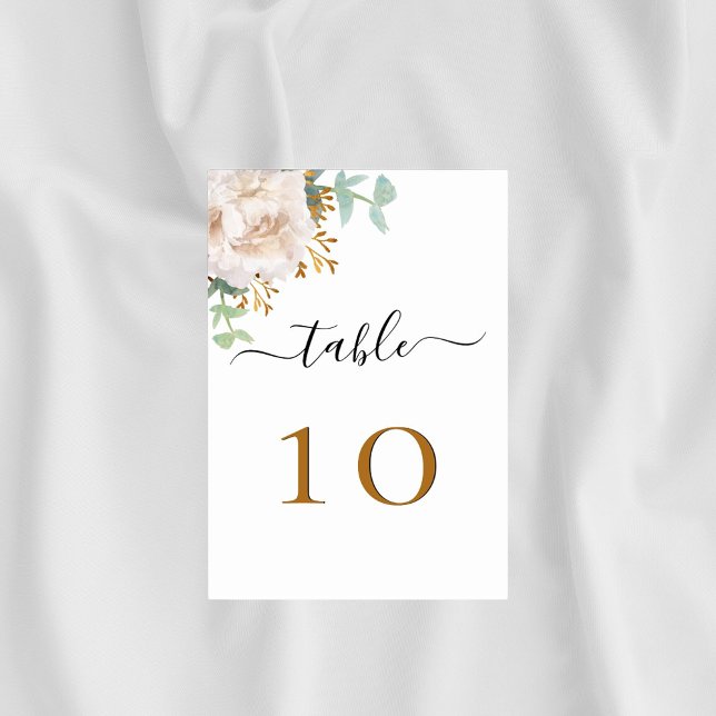 White floral eucalyptus greenery elegant table number (Creator Uploaded)