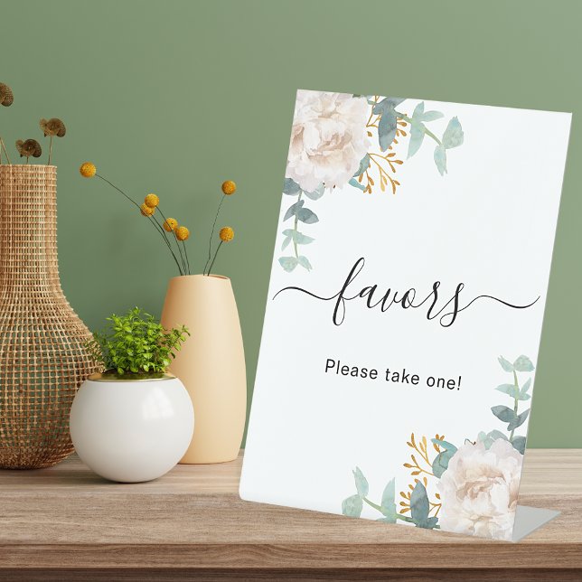 White floral eucalyptus greenery favours sign (Creator Uploaded)