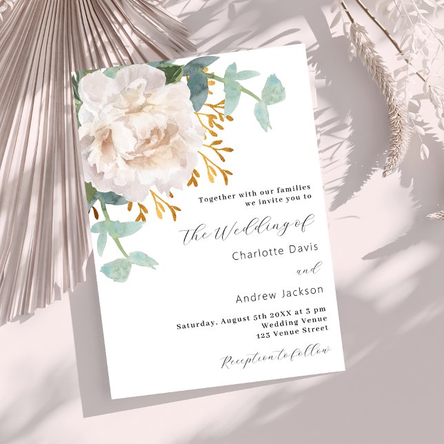 White floral eucalyptus greenery luxury wedding invitation (Creator Uploaded)