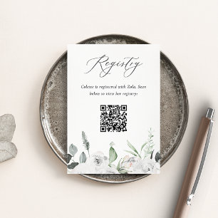 White Floral & Eucalyptus Registry QR Code Enclosure Card