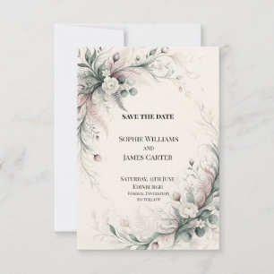 White Floral Eucalyptus Watercolor Save the Date