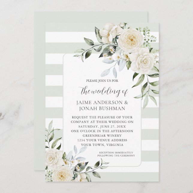 White Floral Eucalyptus Wedding Invitation (Front/Back)