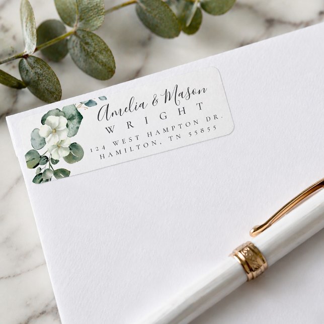 White Floral Eucalyptus Wedding Return Address (White Floral Eucalyptus Wedding Return Address Label)