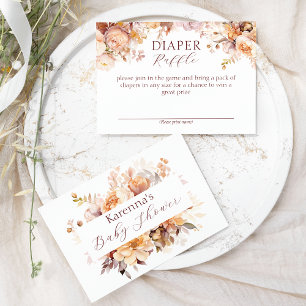 White Floral Fall Baby Shower Diaper Raffle Enclosure Card