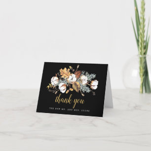 White Floral Fall Leaves Wedding Photo Thank You Card