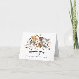 White Floral Fall Leaves Wedding Photo Thank You Card