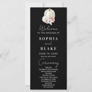 White Floral Fall Pumpkin Black Wedding Program
