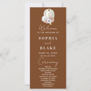 White Floral Fall Pumpkin Brown Wedding Program