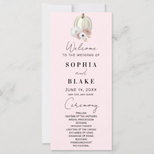 White Floral Fall Pumpkin Pink Wedding Program